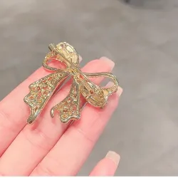 Rhinestone Lapel Pin Elegant Bow Brooch